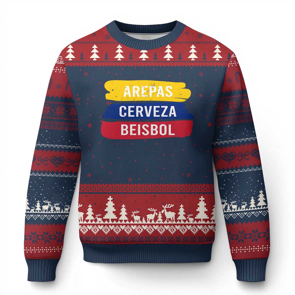 Arepas Cerveza Beisbol Venezuela Things Ugly Christmas Sweater Funny Latino Food Beer and Baseball Pride