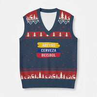 Arepas Cerveza Beisbol Venezuela Things V-Neck Knit Sweater Vest Funny Latino Food Beer and Baseball Pride