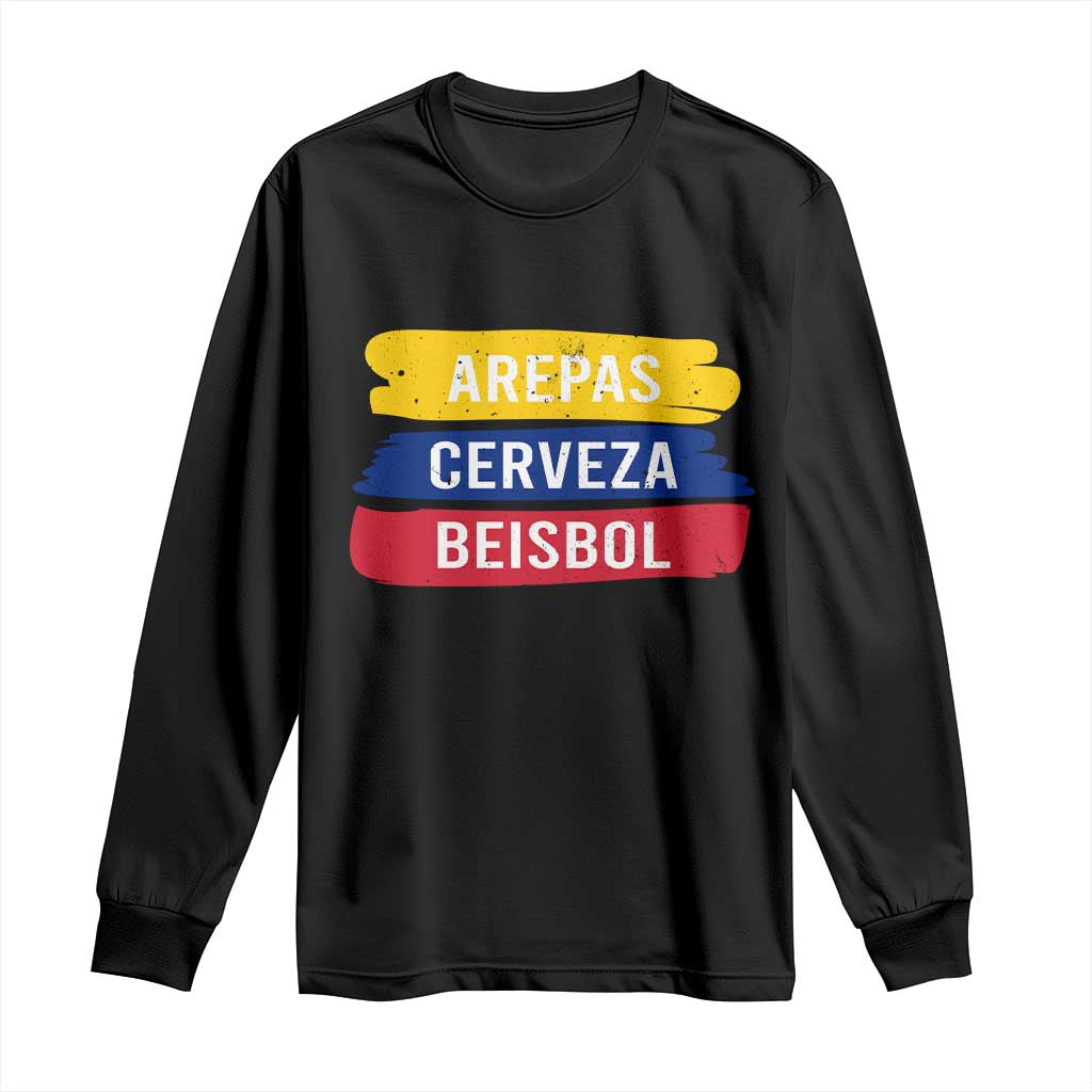 Arepas Cerveza Beisbol Venezuela Things Long Sleeve Shirt Funny Latino Food Beer and Baseball Pride