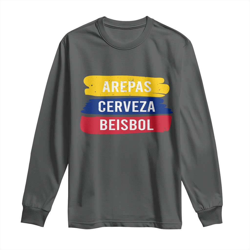 Arepas Cerveza Beisbol Venezuela Things Long Sleeve Shirt Funny Latino Food Beer and Baseball Pride