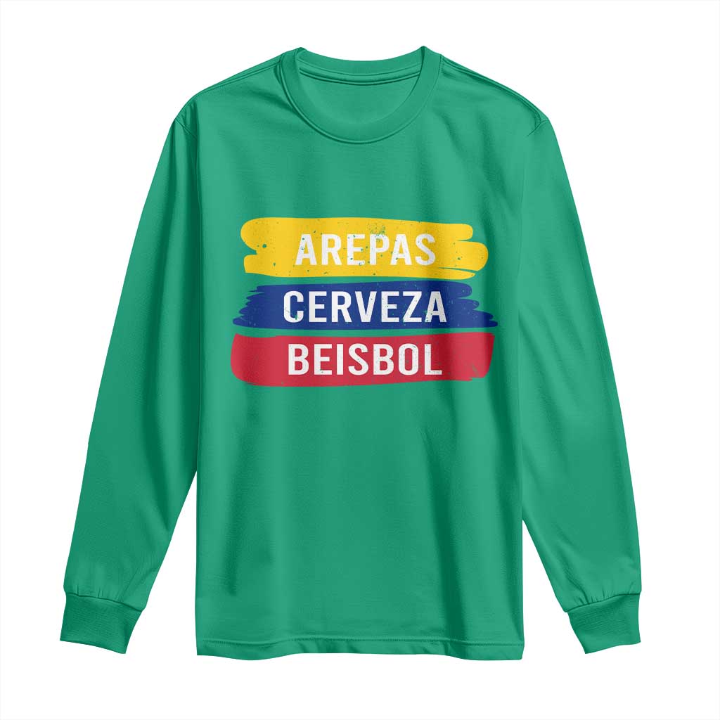 Arepas Cerveza Beisbol Venezuela Things Long Sleeve Shirt Funny Latino Food Beer and Baseball Pride