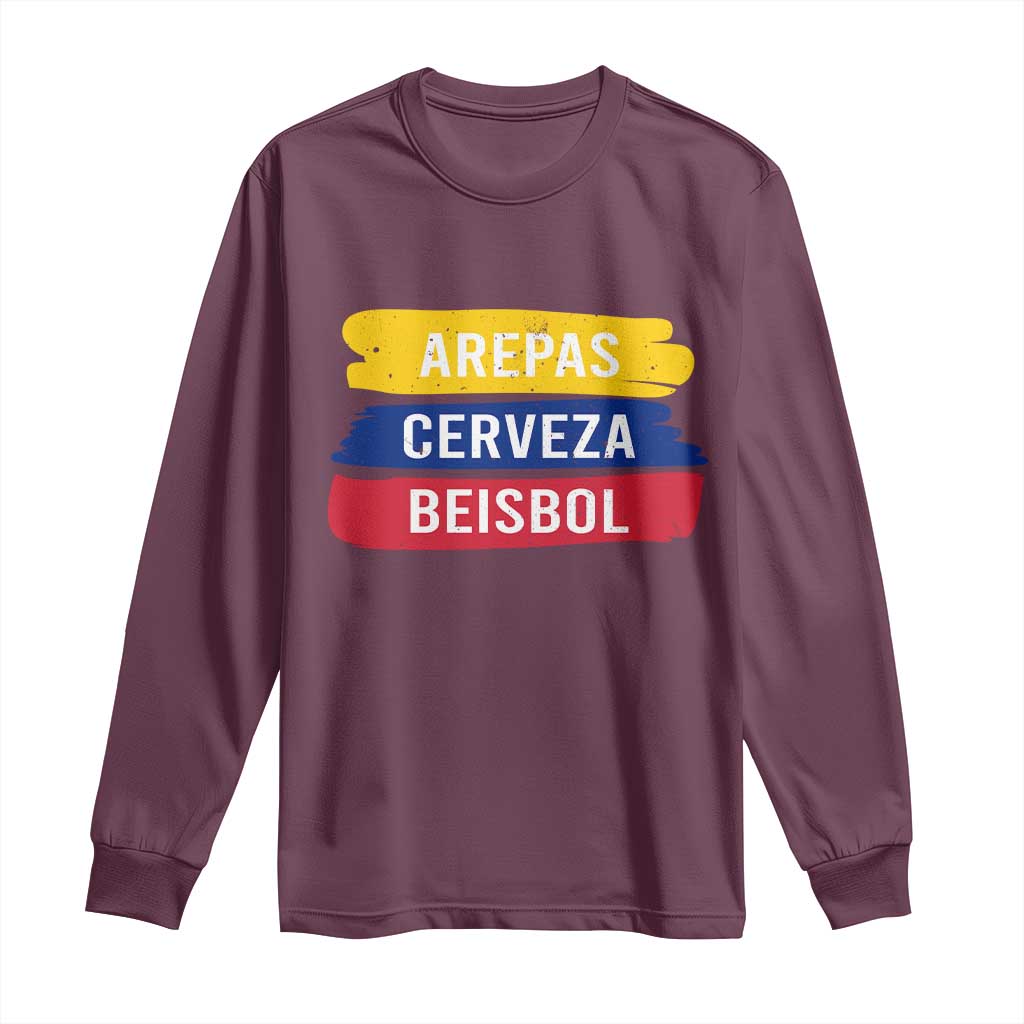 Arepas Cerveza Beisbol Venezuela Things Long Sleeve Shirt Funny Latino Food Beer and Baseball Pride