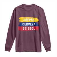 Arepas Cerveza Beisbol Venezuela Things Long Sleeve Shirt Funny Latino Food Beer and Baseball Pride