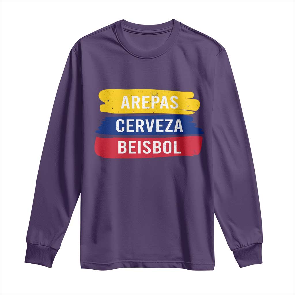 Arepas Cerveza Beisbol Venezuela Things Long Sleeve Shirt Funny Latino Food Beer and Baseball Pride