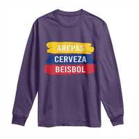 Arepas Cerveza Beisbol Venezuela Things Long Sleeve Shirt Funny Latino Food Beer and Baseball Pride