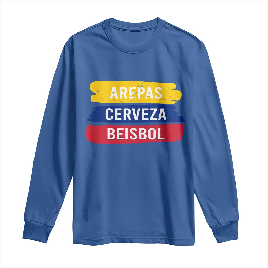Arepas Cerveza Beisbol Venezuela Things Long Sleeve Shirt Funny Latino Food Beer and Baseball Pride