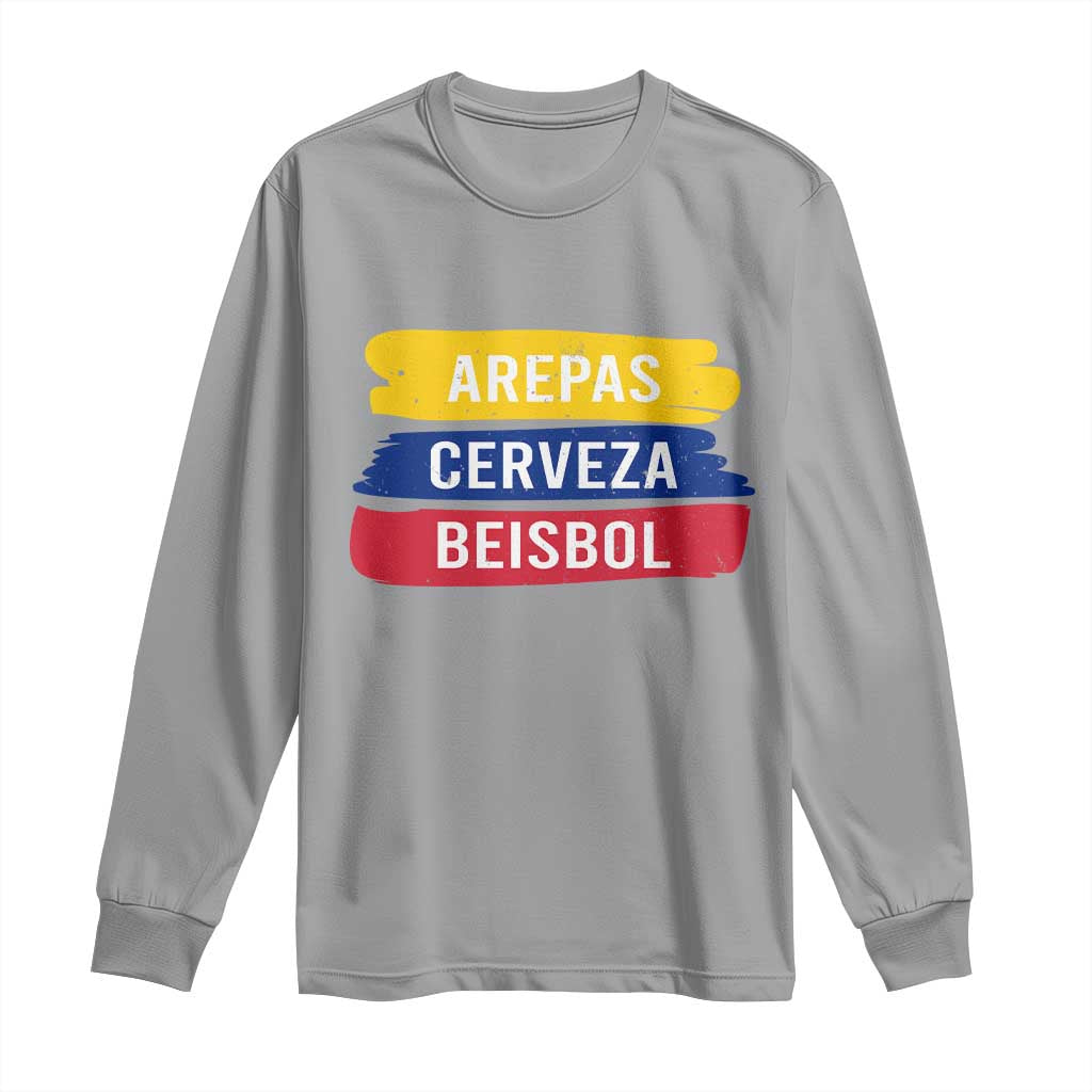 Arepas Cerveza Beisbol Venezuela Things Long Sleeve Shirt Funny Latino Food Beer and Baseball Pride