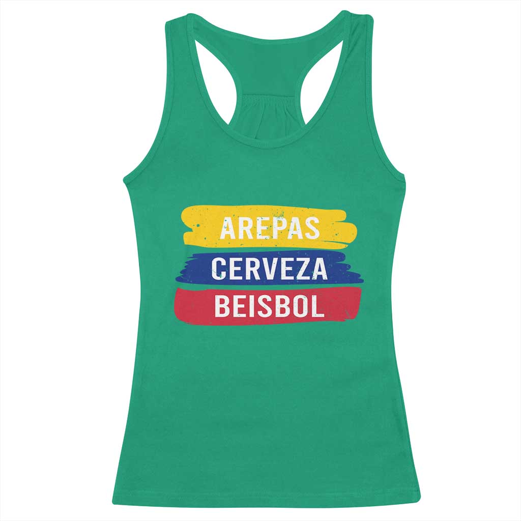Arepas Cerveza Beisbol Venezuela Things Racerback Tank Top Funny Latino Food Beer and Baseball Pride