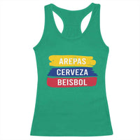 Arepas Cerveza Beisbol Venezuela Things Racerback Tank Top Funny Latino Food Beer and Baseball Pride