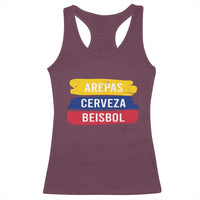 Arepas Cerveza Beisbol Venezuela Things Racerback Tank Top Funny Latino Food Beer and Baseball Pride