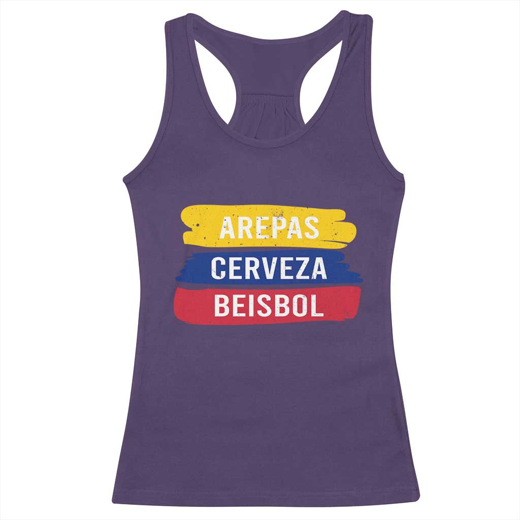 Arepas Cerveza Beisbol Venezuela Things Racerback Tank Top Funny Latino Food Beer and Baseball Pride