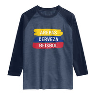 Arepas Cerveza Beisbol Venezuela Things Raglan Shirt Funny Latino Food Beer and Baseball Pride