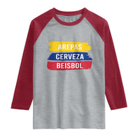 Arepas Cerveza Beisbol Venezuela Things Raglan Shirt Funny Latino Food Beer and Baseball Pride