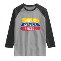 Arepas Cerveza Beisbol Venezuela Things Raglan Shirt Funny Latino Food Beer and Baseball Pride