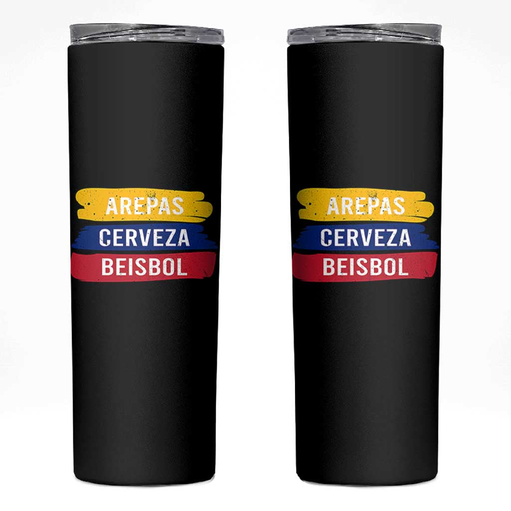 Arepas Cerveza Beisbol Venezuela Things Skinny Tumbler Funny Latino Food Beer and Baseball Pride