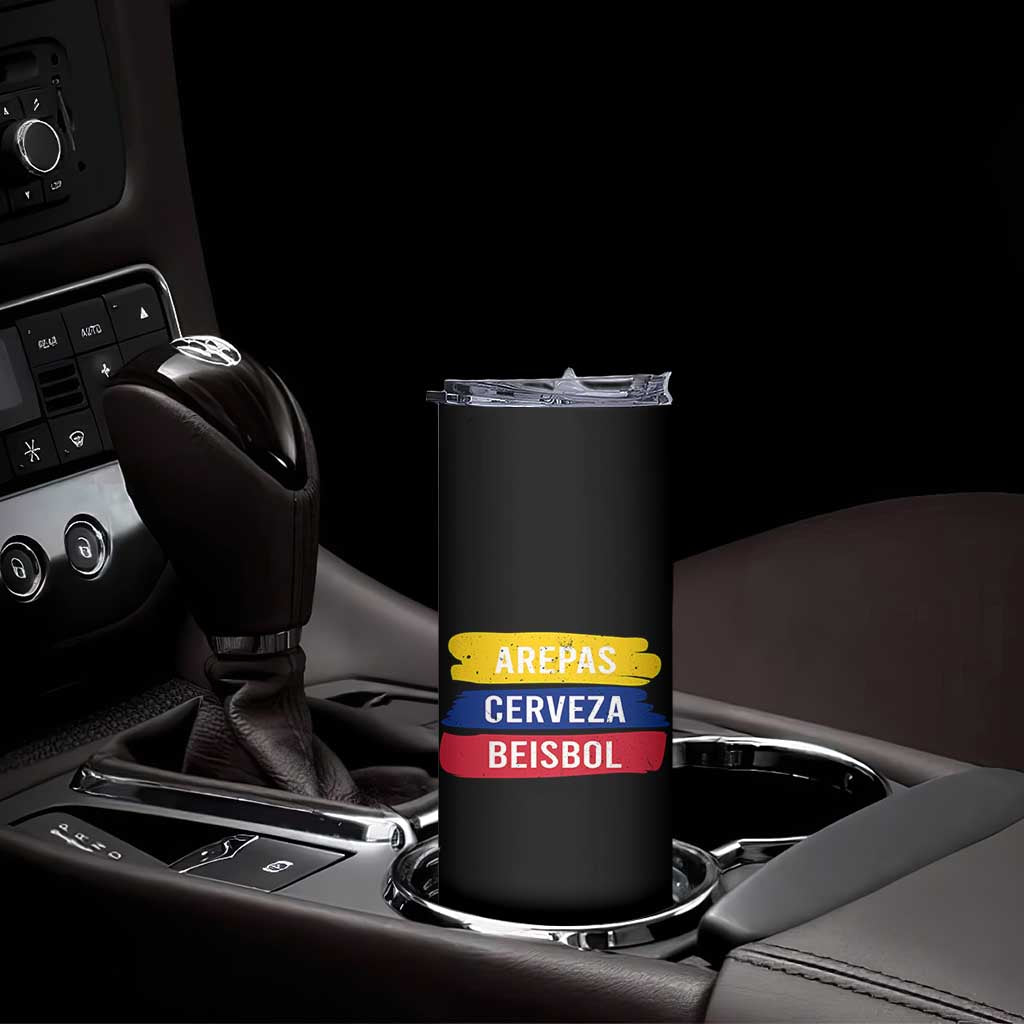 Arepas Cerveza Beisbol Venezuela Things Skinny Tumbler Funny Latino Food Beer and Baseball Pride
