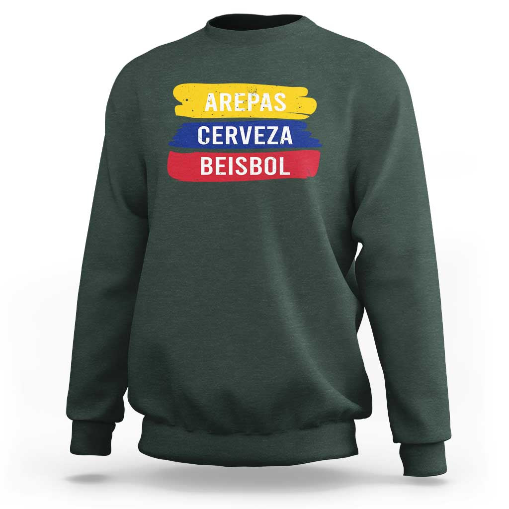 Arepas Cerveza Beisbol Venezuela Things Sweatshirt Funny Latino Food Beer and Baseball Pride