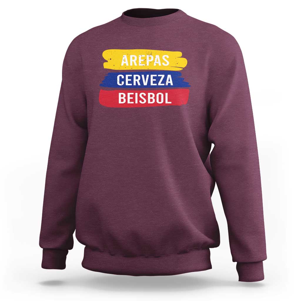 Arepas Cerveza Beisbol Venezuela Things Sweatshirt Funny Latino Food Beer and Baseball Pride