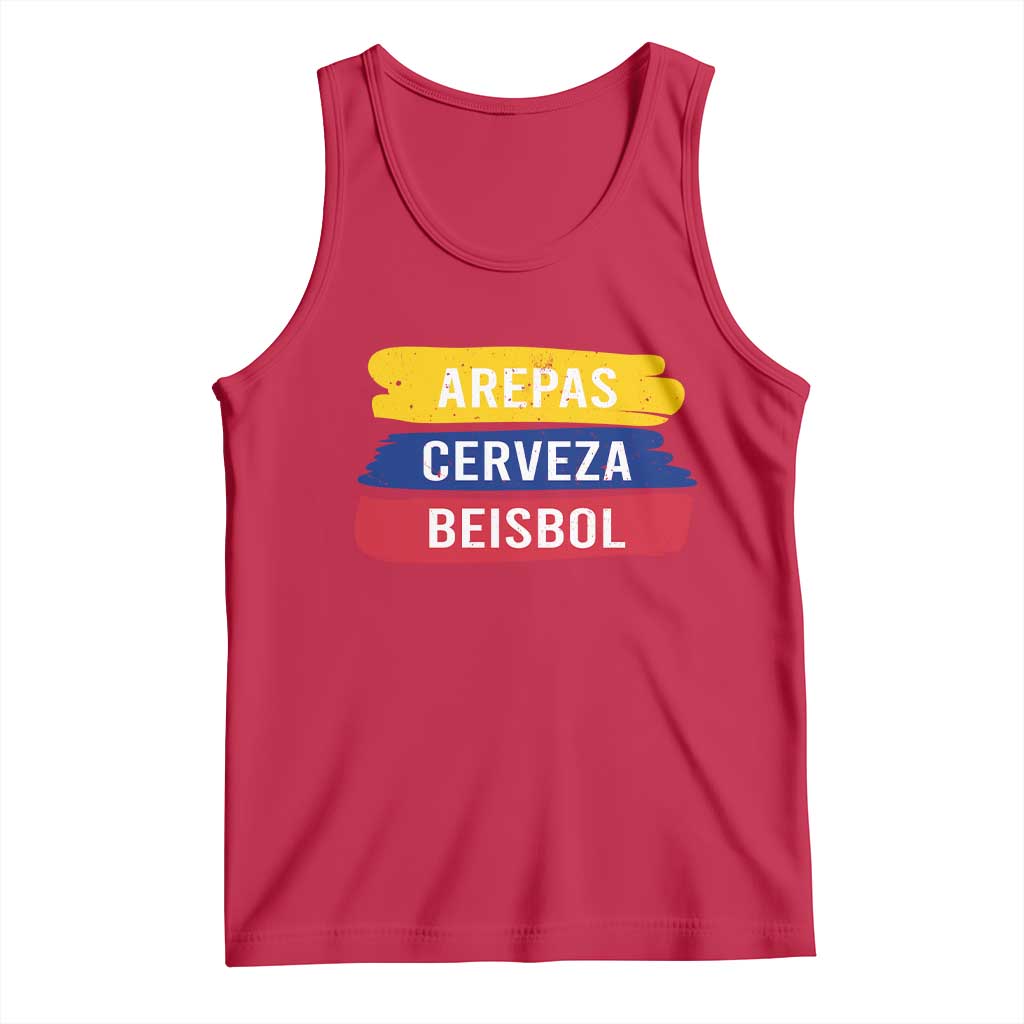 Arepas Cerveza Beisbol Venezuela Things Tank Top Funny Latino Food Beer and Baseball Pride