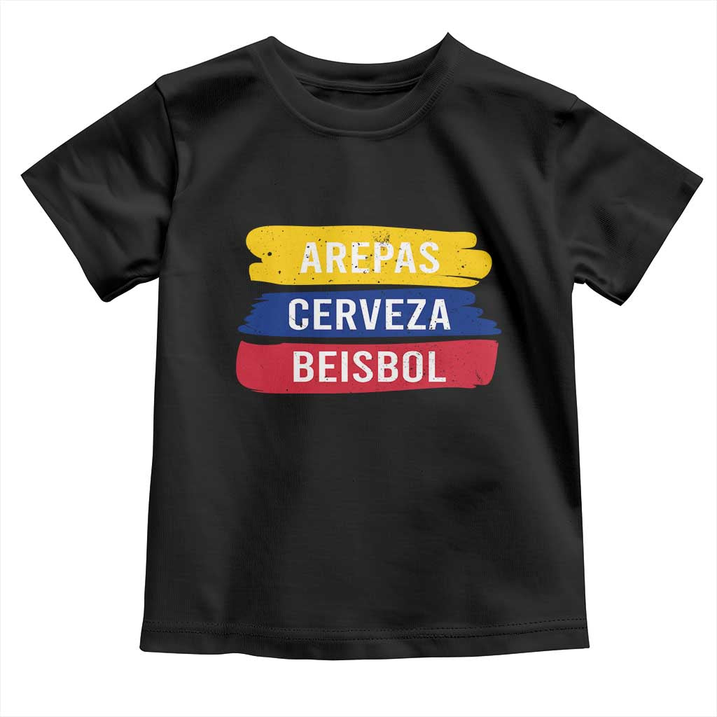 Arepas Cerveza Beisbol Venezuela Things Toddler T Shirt Funny Latino Food Beer and Baseball Pride