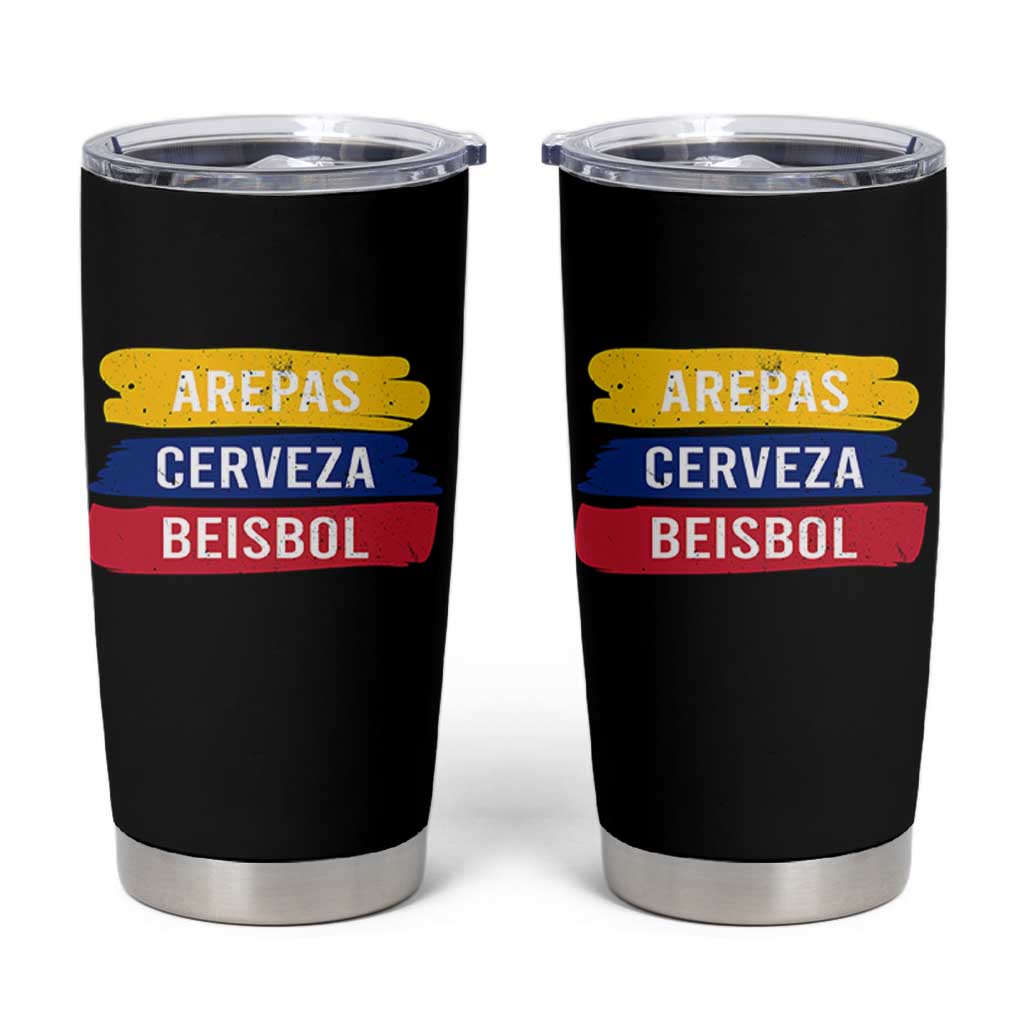 Arepas Cerveza Beisbol Venezuela Things Tumbler Cup Funny Latino Food Beer and Baseball Pride