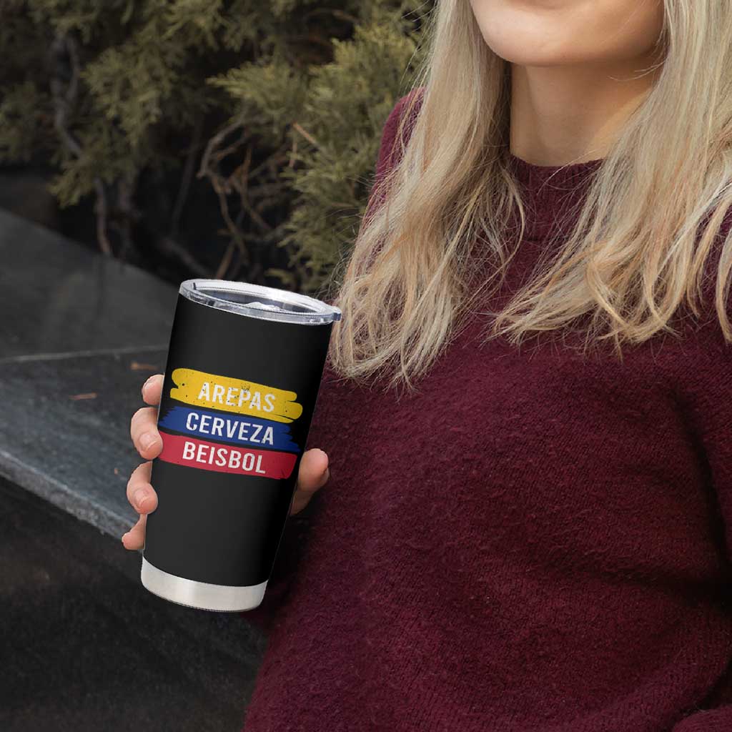Arepas Cerveza Beisbol Venezuela Things Tumbler Cup Funny Latino Food Beer and Baseball Pride