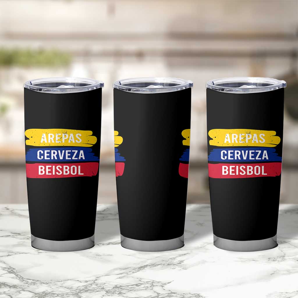 Arepas Cerveza Beisbol Venezuela Things Tumbler Cup Funny Latino Food Beer and Baseball Pride