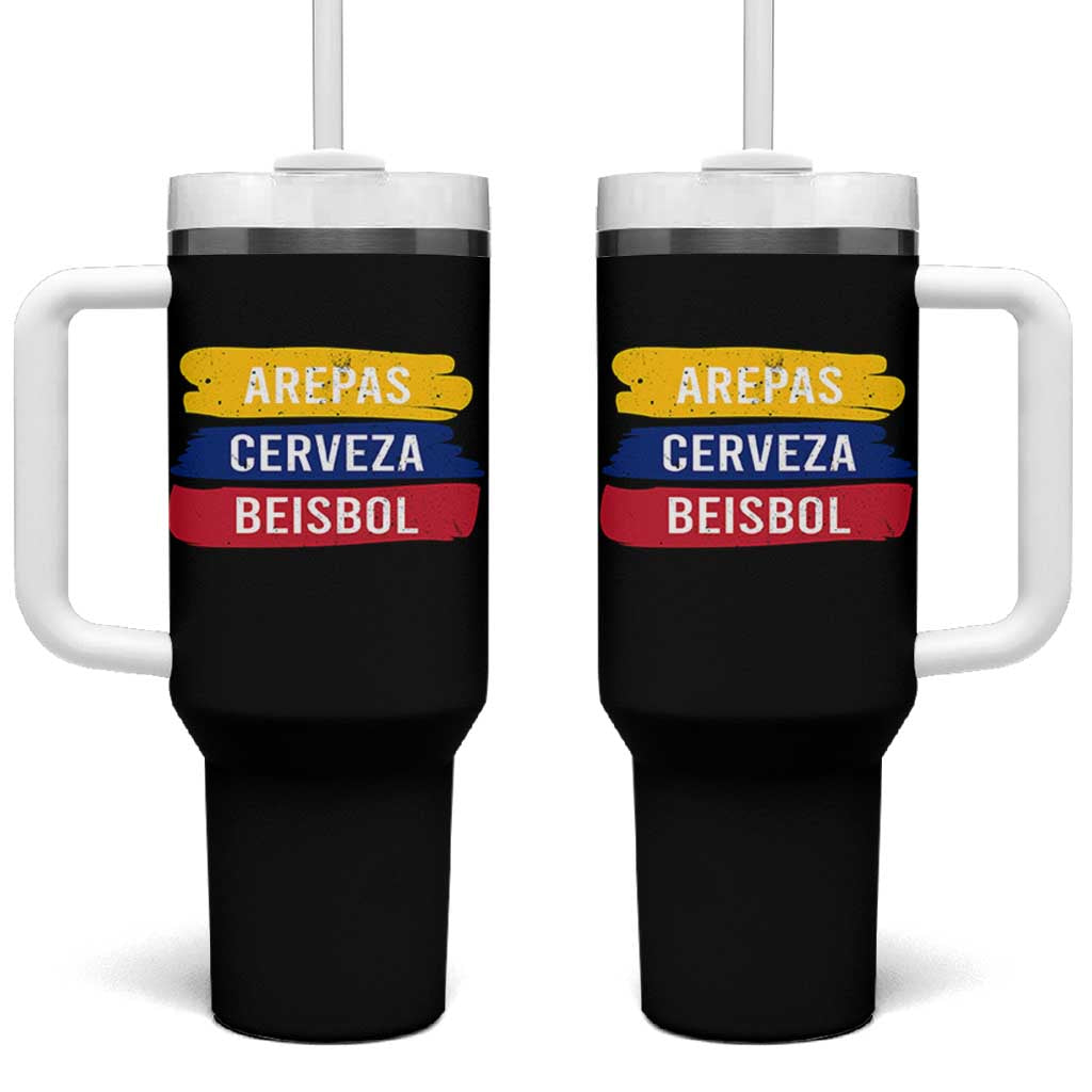 Arepas Cerveza Beisbol Venezuela Things Tumbler With Handle Funny Latino Food Beer and Baseball Pride