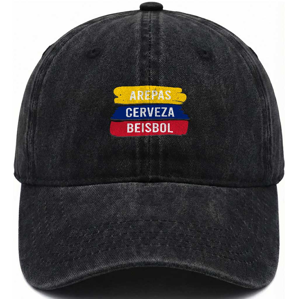 Arepas Cerveza Beisbol Venezuela Things Washed Cotton Baseball Cap Funny Latino Food Beer and Baseball Pride