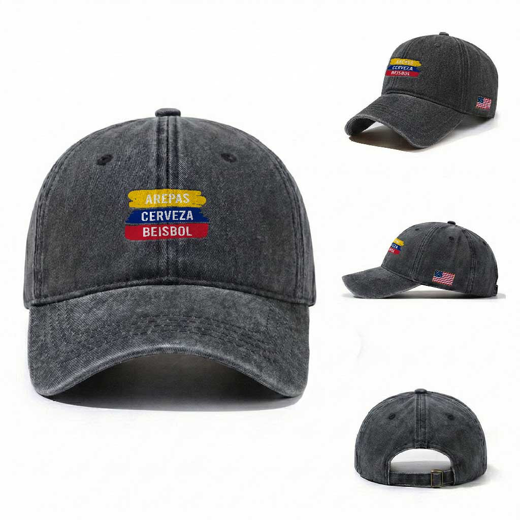 Arepas Cerveza Beisbol Venezuela Things Washed Cotton Baseball Cap Funny Latino Food Beer and Baseball Pride