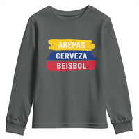 Arepas Cerveza Beisbol Venezuela Things Youth Sweatshirt Funny Latino Food Beer and Baseball Pride