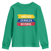 Arepas Cerveza Beisbol Venezuela Things Youth Sweatshirt Funny Latino Food Beer and Baseball Pride