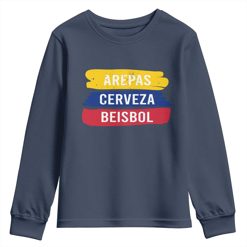 Arepas Cerveza Beisbol Venezuela Things Youth Sweatshirt Funny Latino Food Beer and Baseball Pride