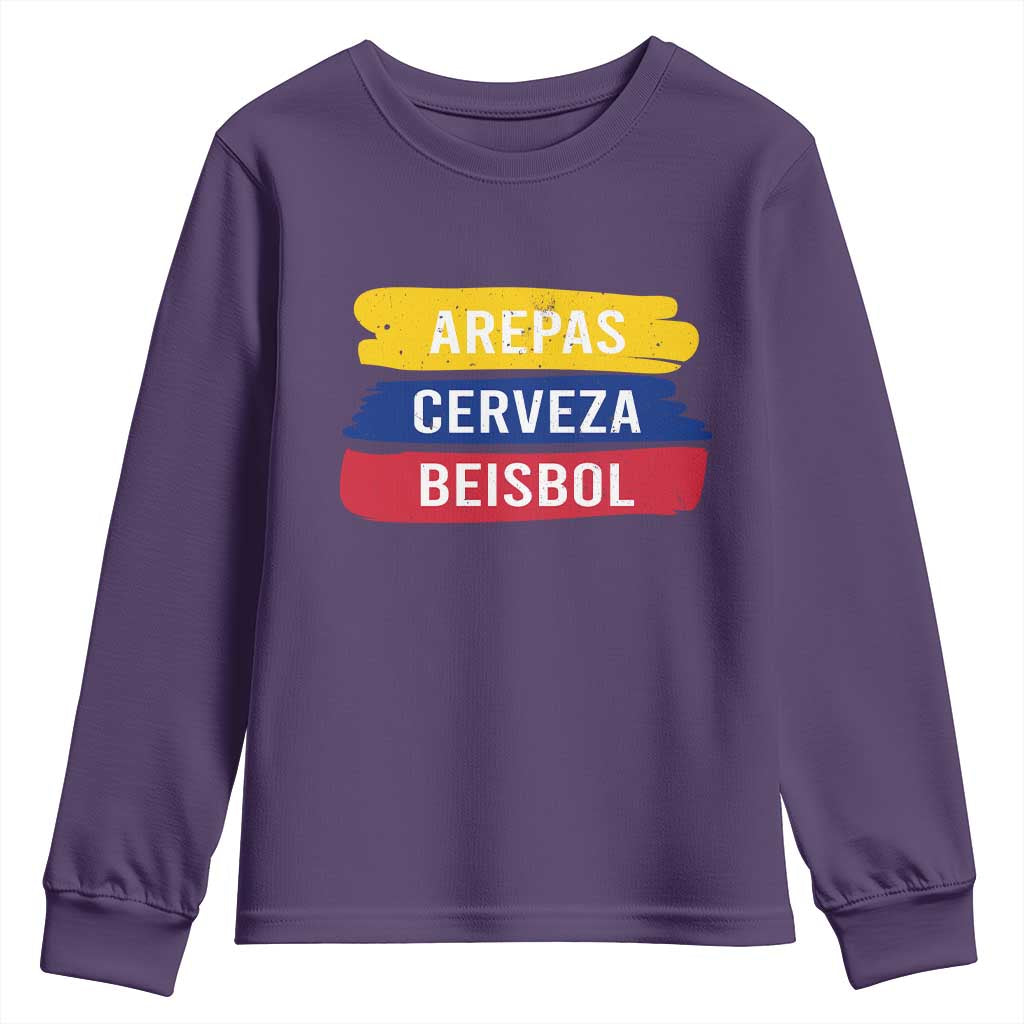 Arepas Cerveza Beisbol Venezuela Things Youth Sweatshirt Funny Latino Food Beer and Baseball Pride