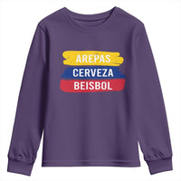Arepas Cerveza Beisbol Venezuela Things Youth Sweatshirt Funny Latino Food Beer and Baseball Pride