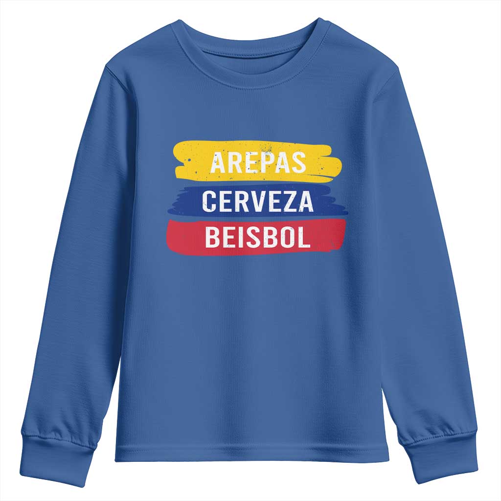 Arepas Cerveza Beisbol Venezuela Things Youth Sweatshirt Funny Latino Food Beer and Baseball Pride
