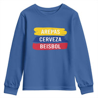 Arepas Cerveza Beisbol Venezuela Things Youth Sweatshirt Funny Latino Food Beer and Baseball Pride