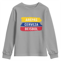Arepas Cerveza Beisbol Venezuela Things Youth Sweatshirt Funny Latino Food Beer and Baseball Pride