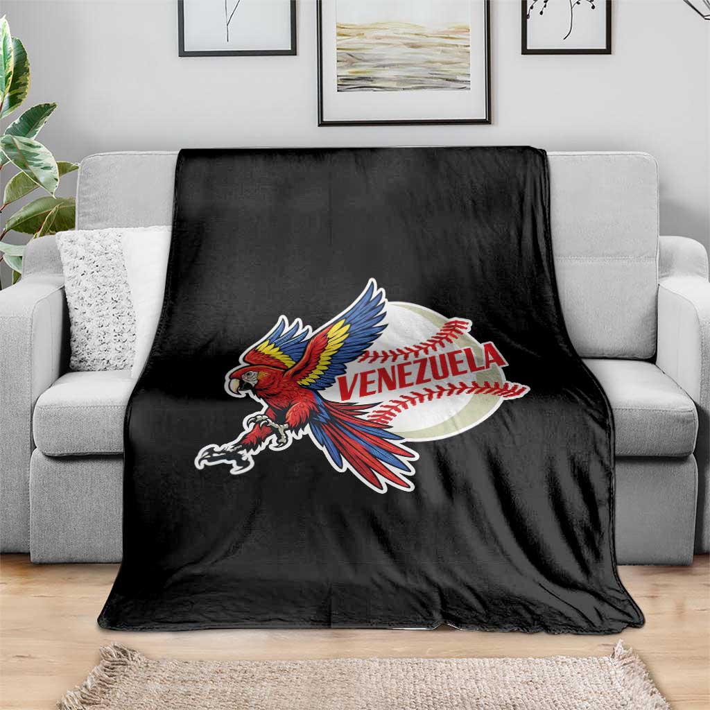 Venezuela Baseball Flying Scarlet Macaw and Ball Throw Blanket Ara Macao Guacamaya Venezuelan Pride