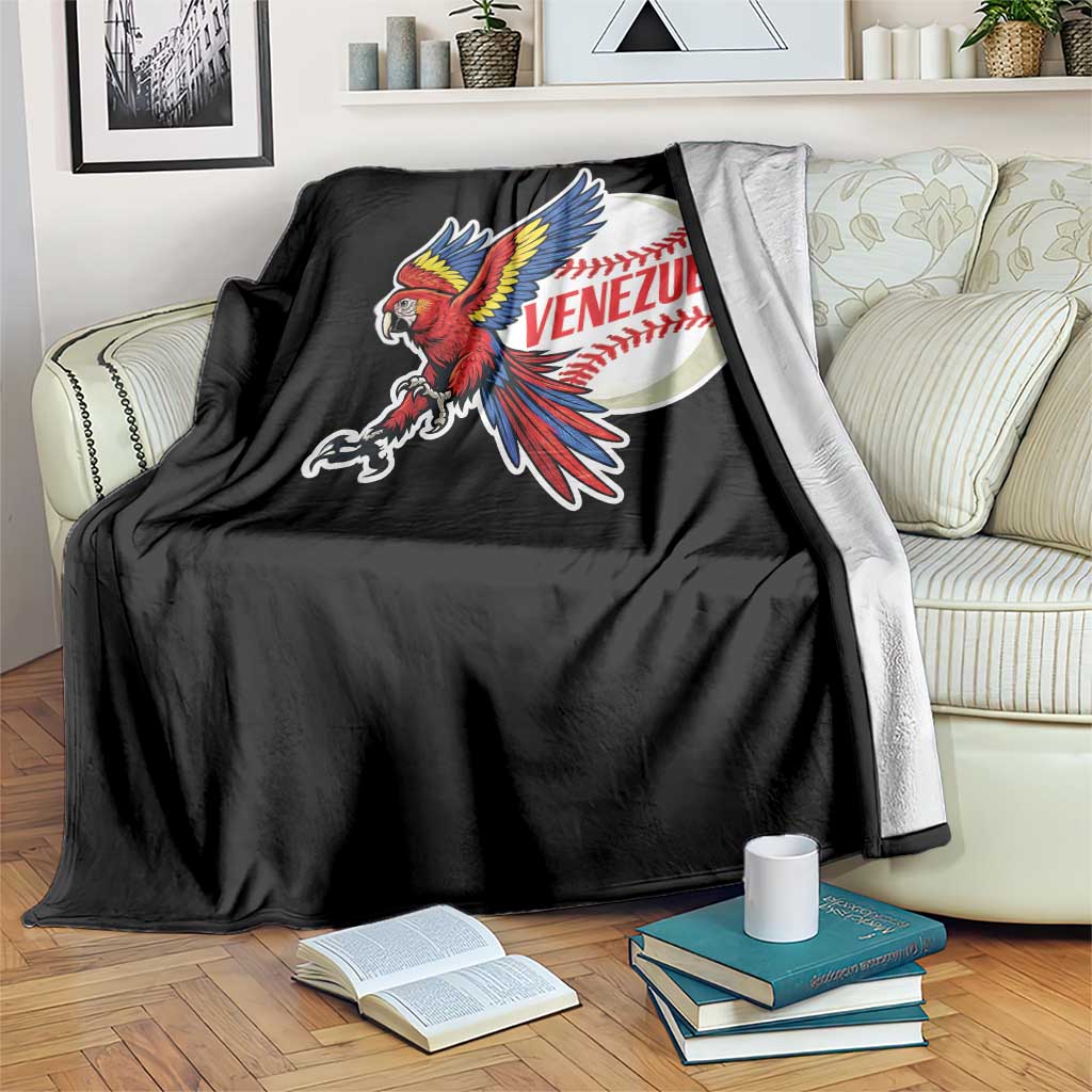Venezuela Baseball Flying Scarlet Macaw and Ball Throw Blanket Ara Macao Guacamaya Venezuelan Pride