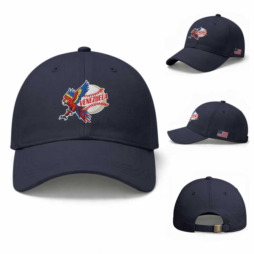 Venezuela Baseball Flying Scarlet Macaw and Ball Baseball Cap Ara Macao Guacamaya Venezuelan Pride