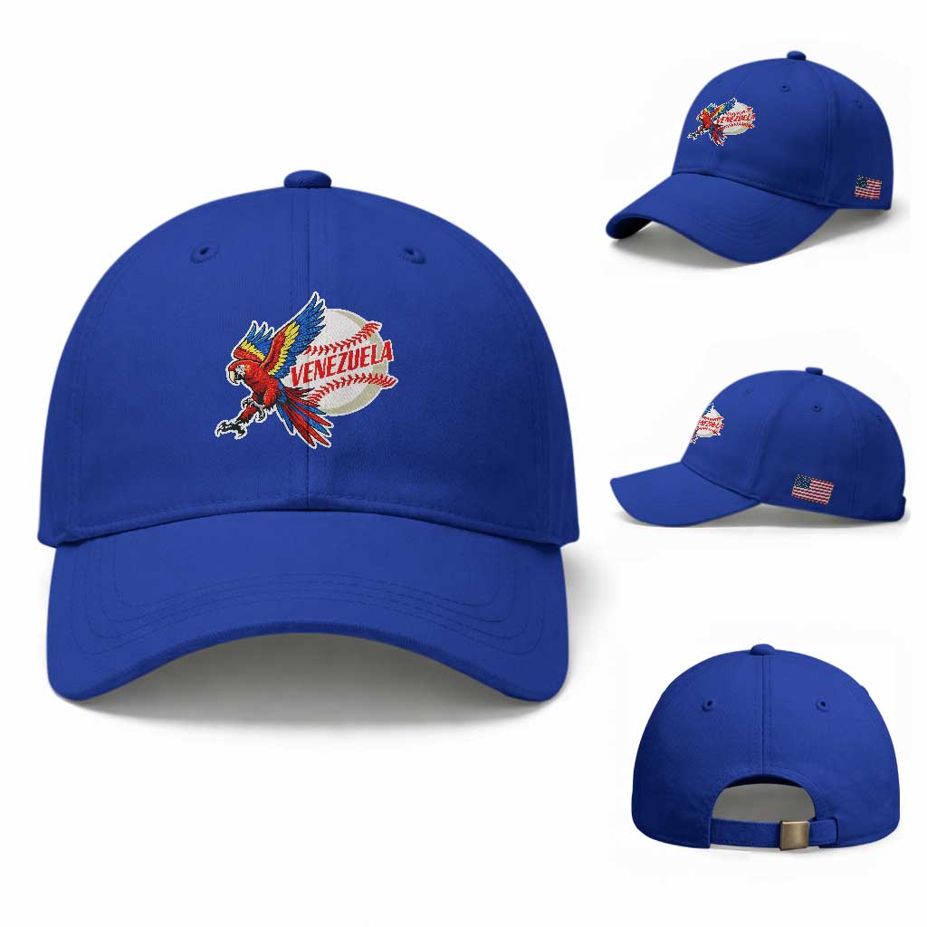 Venezuela Baseball Flying Scarlet Macaw and Ball Baseball Cap Ara Macao Guacamaya Venezuelan Pride