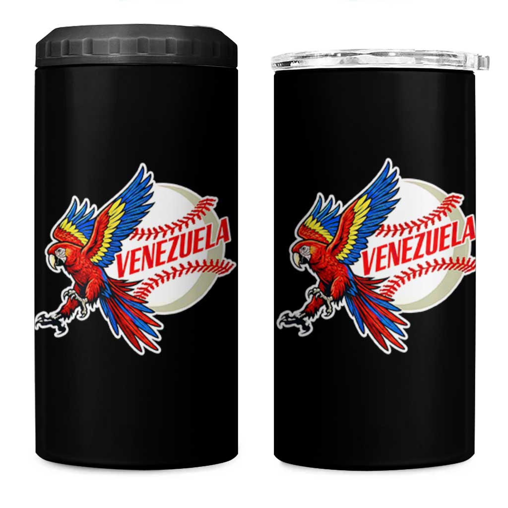 Venezuela Baseball Flying Scarlet Macaw and Ball 4 in 1 Can Cooler Tumbler Ara Macao Guacamaya Venezuelan Pride
