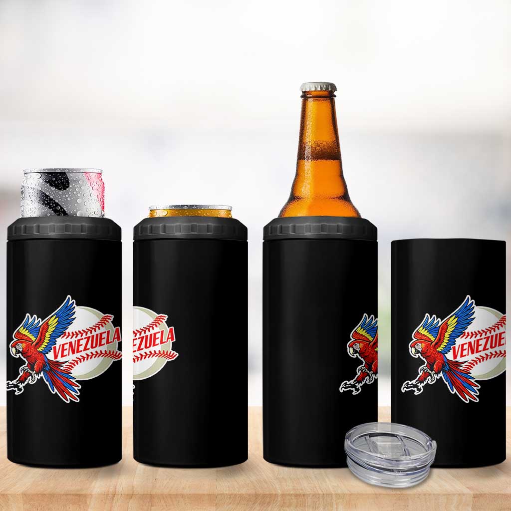 Venezuela Baseball Flying Scarlet Macaw and Ball 4 in 1 Can Cooler Tumbler Ara Macao Guacamaya Venezuelan Pride