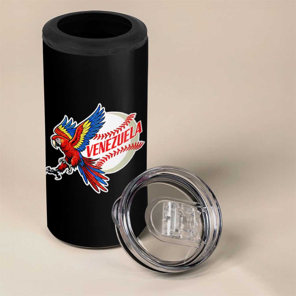 Venezuela Baseball Flying Scarlet Macaw and Ball 4 in 1 Can Cooler Tumbler Ara Macao Guacamaya Venezuelan Pride