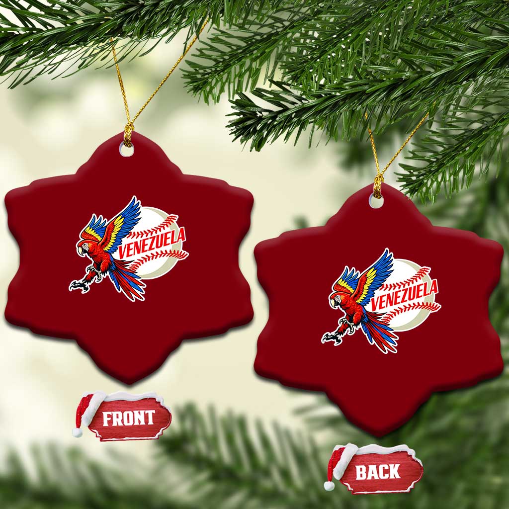 Venezuela Baseball Flying Scarlet Macaw and Ball Ceramic Ornament Ara Macao Guacamaya Venezuelan Pride