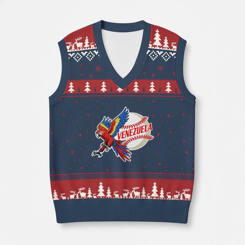 Venezuela Baseball Flying Scarlet Macaw and Ball V-Neck Knit Sweater Vest Ara Macao Guacamaya Venezuelan Pride
