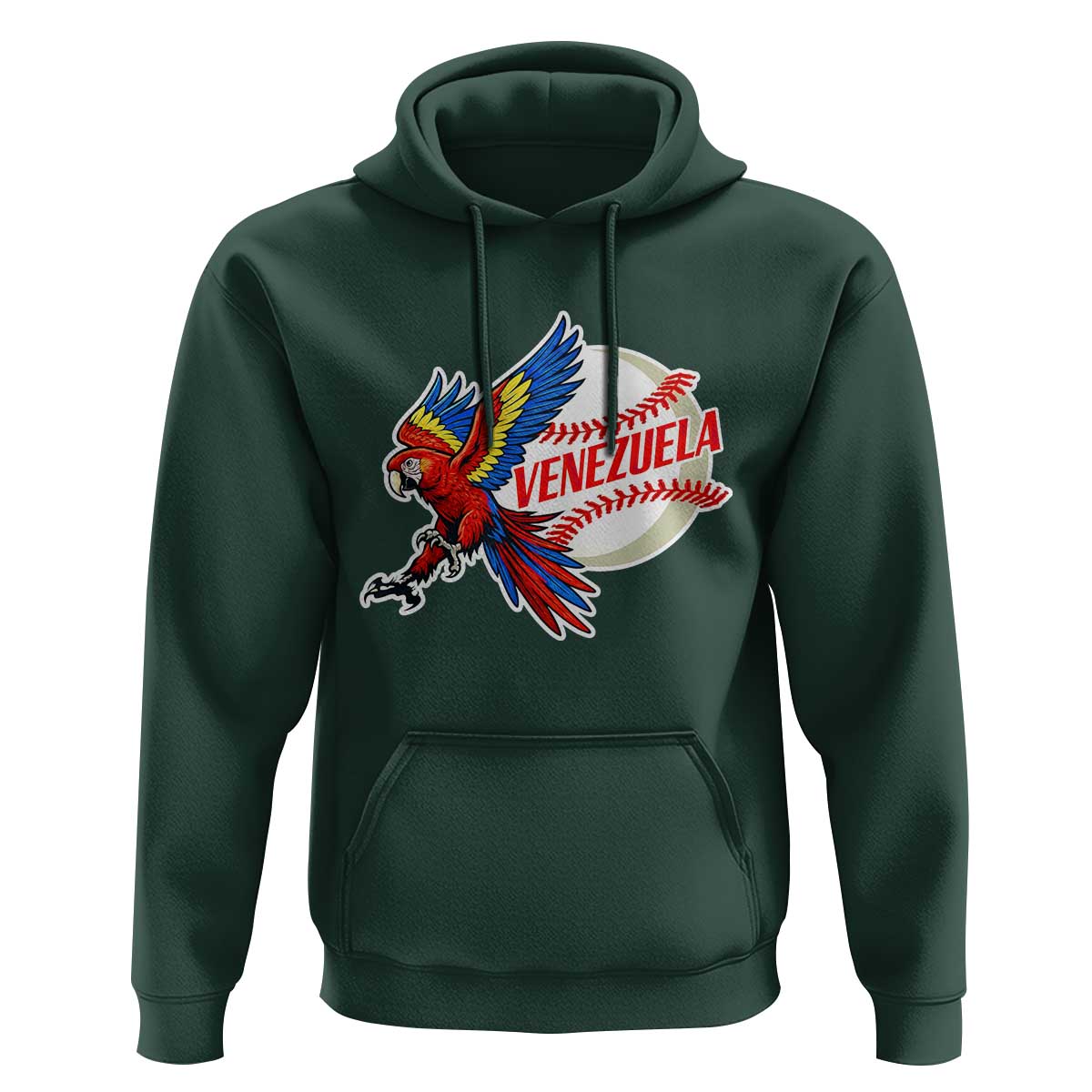 Venezuela Baseball Flying Scarlet Macaw and Ball Hoodie Ara Macao Guacamaya Venezuelan Pride