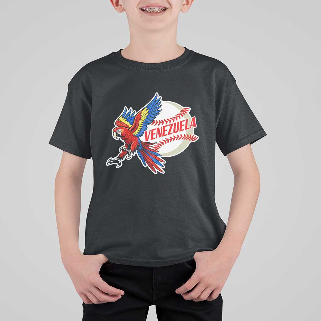 Venezuela Baseball Flying Scarlet Macaw and Ball T Shirt For Kid Ara Macao Guacamaya Venezuelan Pride