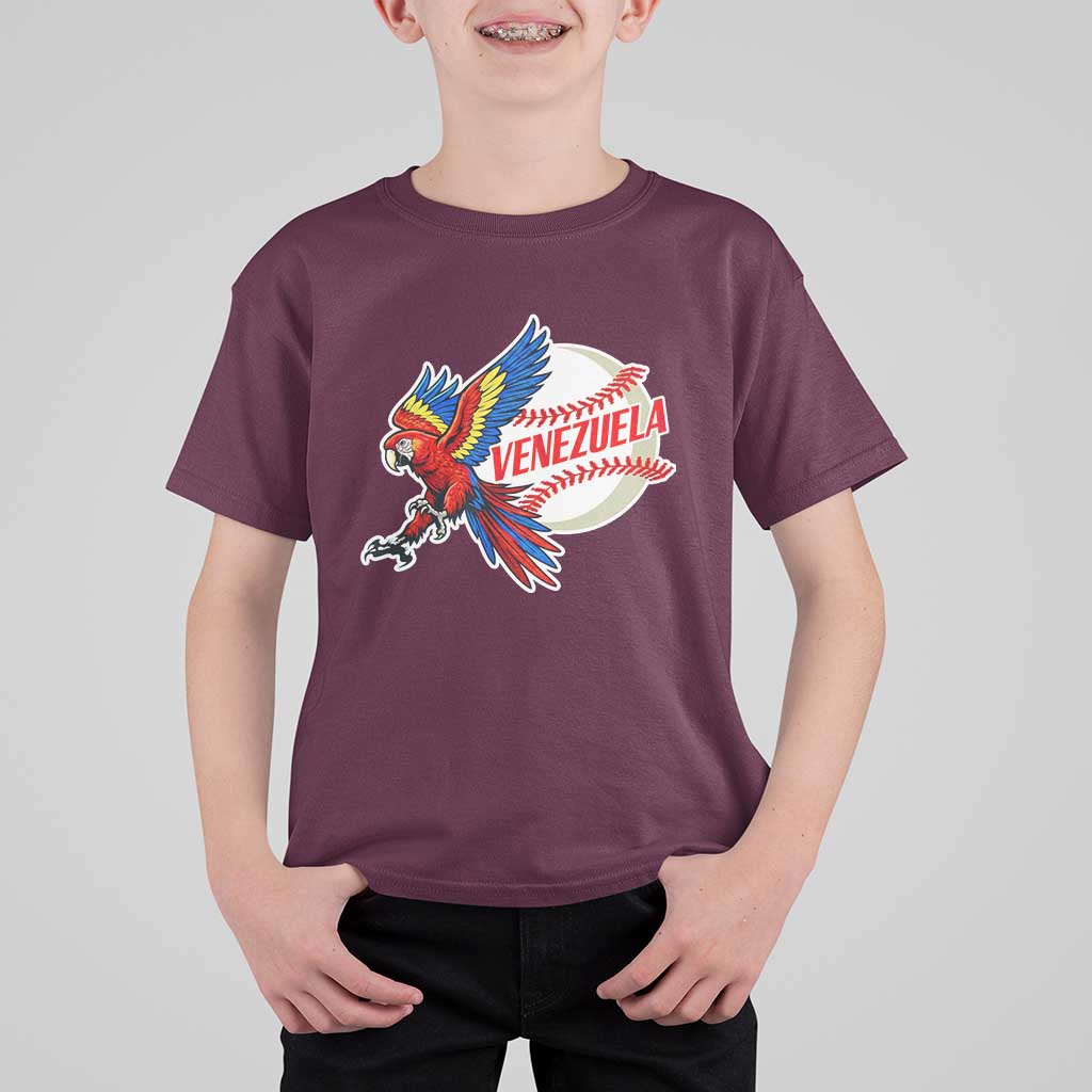 Venezuela Baseball Flying Scarlet Macaw and Ball T Shirt For Kid Ara Macao Guacamaya Venezuelan Pride